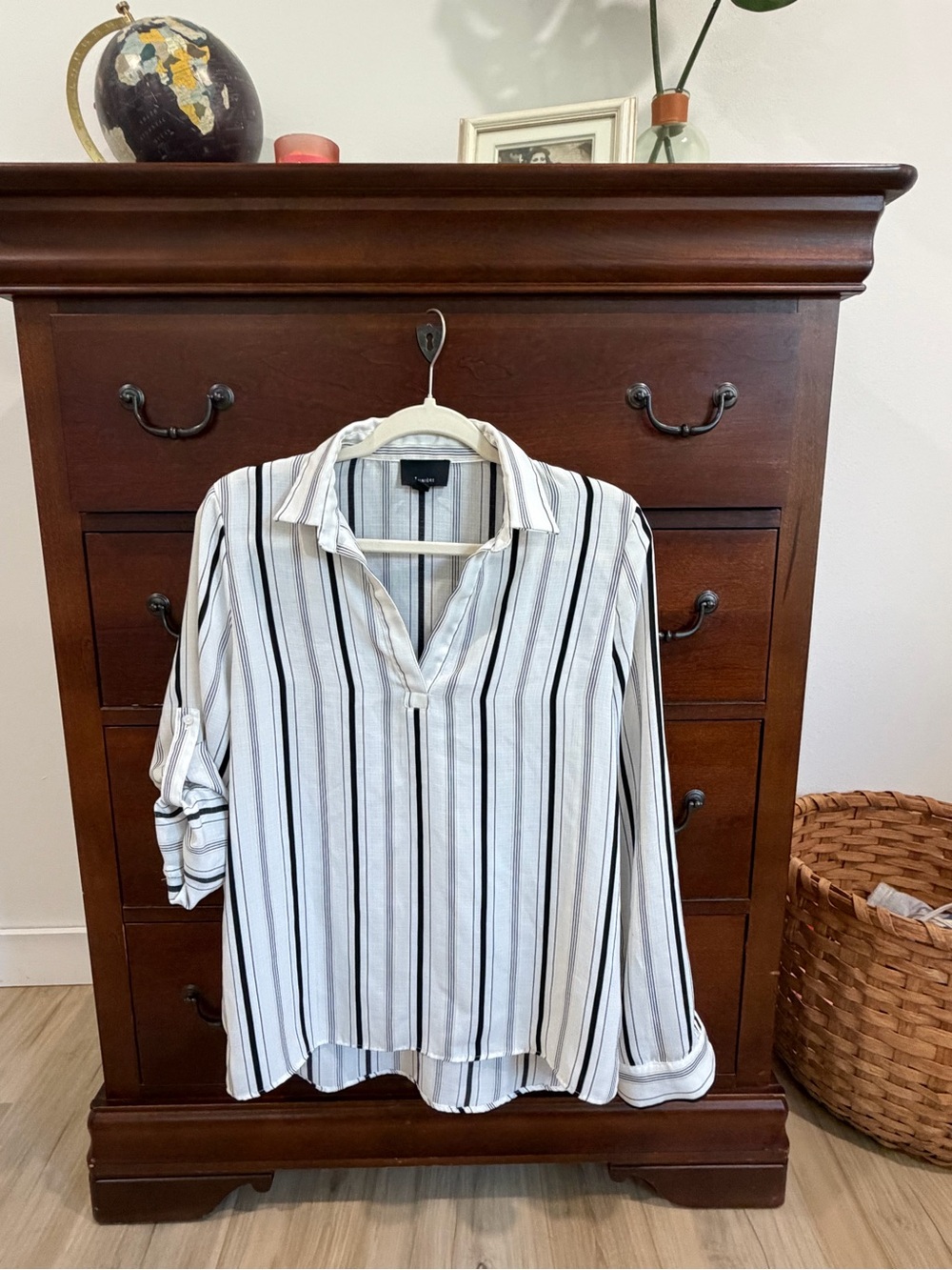 Lumiere White Top with Black & Gray Stripes